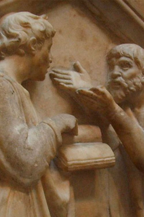 Platón enseñando a Aristóteles, por Luca della Robbia - De I, Sailko, CC BY 2.5