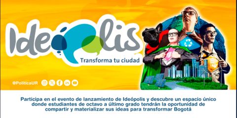 Imagen del banner para el evento de lanzamiento de ideópolis espacio en donde se impulsa la innovación entre estudiantes de colegio públicos y privados de Bogotá y la Sabana